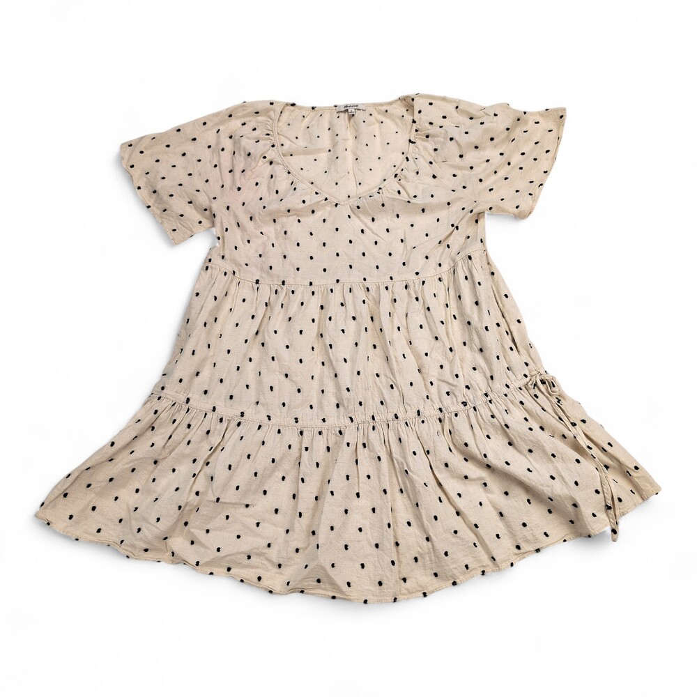 Madewell Polka Dot Tiered Mini Dress V-Neck Linen-Cotton M